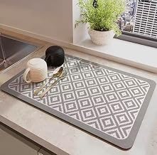 HomeCloud 50x40cm Dish Drying Mat for Kitchen Counter – Super Absorbent, Non-Slip & Heat-Resistant – Quick Dry Rack Pad for Dishes, Utensils, Coffee Maker – Stain-Hiding Design (Grey_Binding)