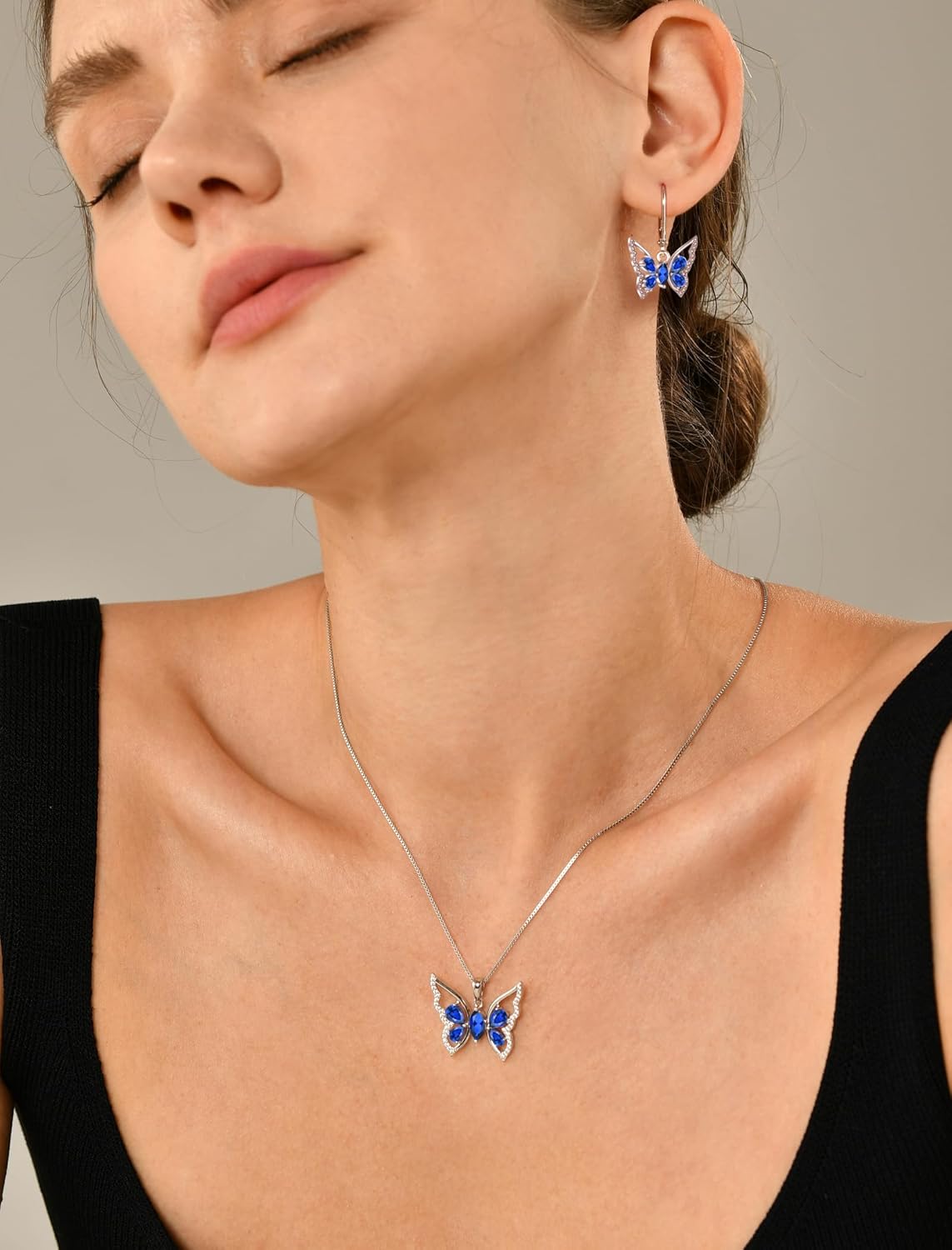 YL Women's Butterfly Necklace 925 Sterling Silver Flower Rose Pendant Birthstone Halo Jewelry - Image 3