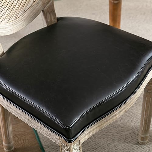 Miniatura 60 de chairus Juego de 2 sillas de comedor de ratán de granja, sillas de campo francesas de cuero con respaldo redondo, sillas laterales ovaladas para