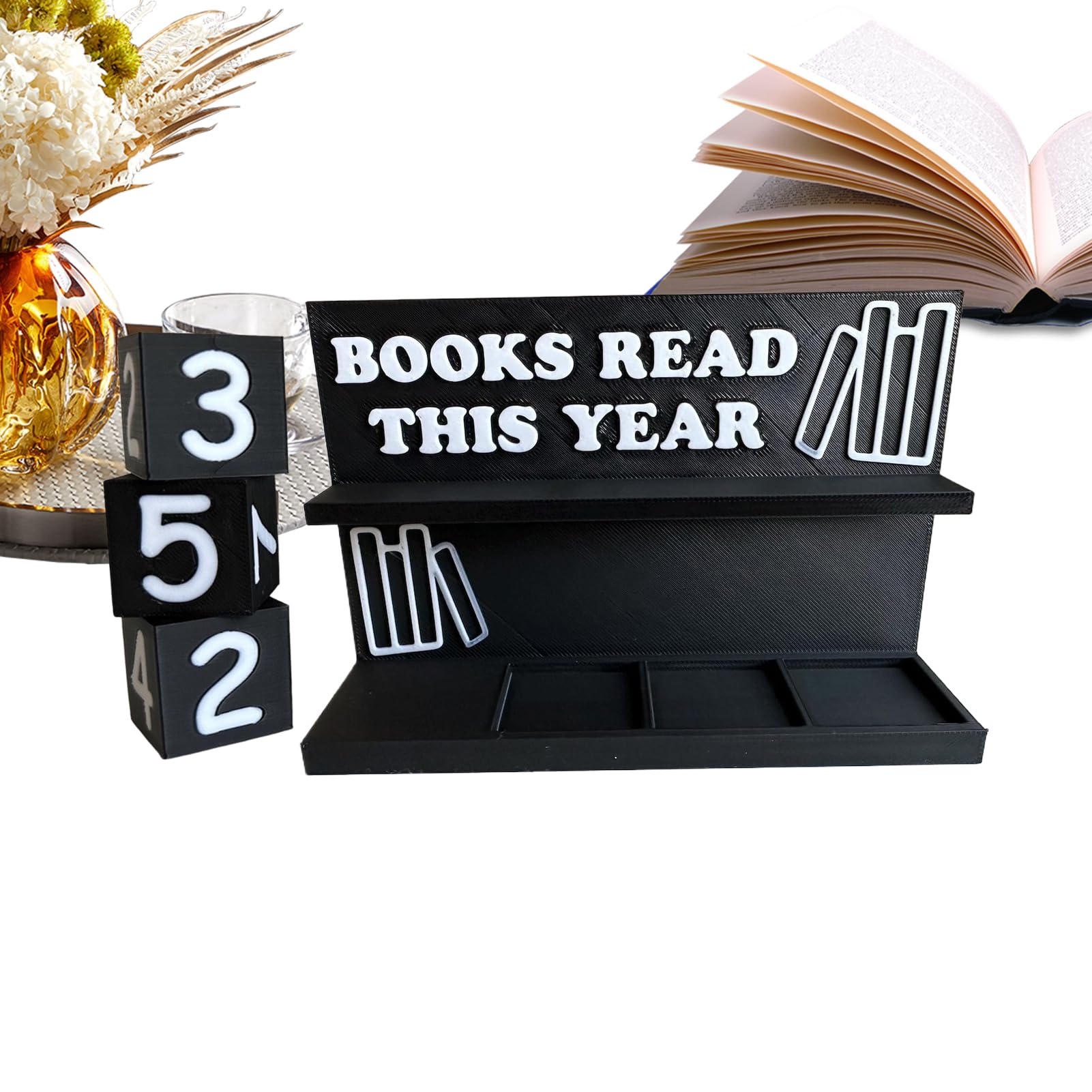 Rastreador de progreso de lectura, contador de libros 3D, 14,5 x 4 x 10 cm, rastreador de desafíos de lectura 3D, contador para libros leídos, diseño de teclado numérico decorativo, ideal para
