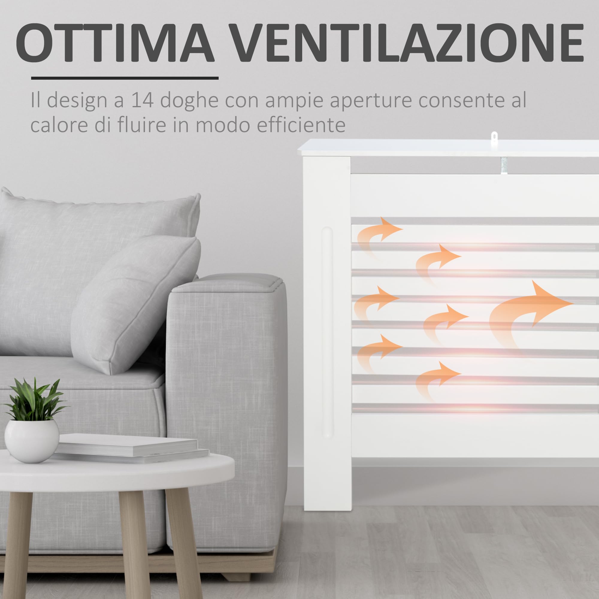 HOMCOM Copritermosifoni a Doghe con Ripiano Portaoggetti 172x19x81cm Bianco | Copri Termosifone Moderno, Antiribaltamento, Copertura Radiatore MDF, Soggiorno, Corridoio, Ufficio