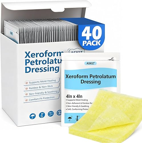 Paquete de 40 parches médicos Xeroform de vaselina para vendaje, almohadillas de gasa no adherentes de 4 x 4 pulgadas, parche de gasa de malla fina