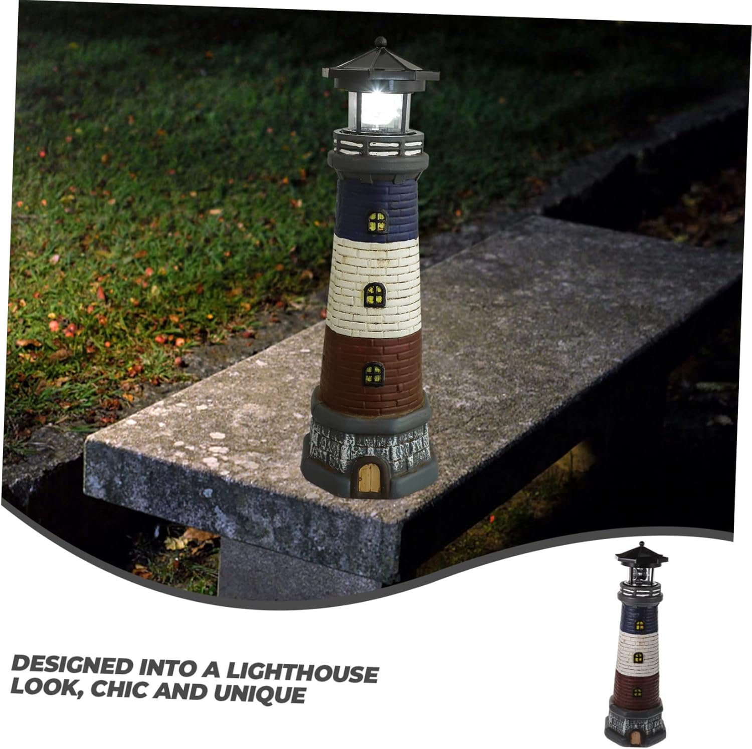 Gadpiparty Garden Lighthouse Decor Resin Figurine Solar-Powered Outdoor Light Night Illumination