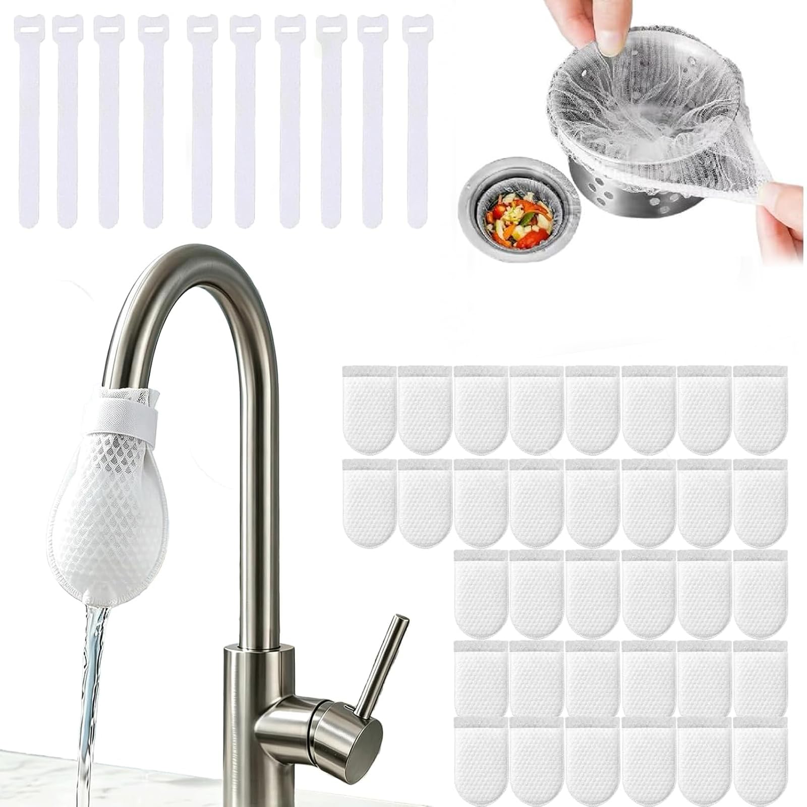 Photo 1 of 100pc*1000 Mesh Universal Faucet Filter Bag, Water Filter for Sink Faucet, Food Grade Non-Woven Replaceable Sleeve to Remove Limescale Sand Rust for Kitchen Bathroom