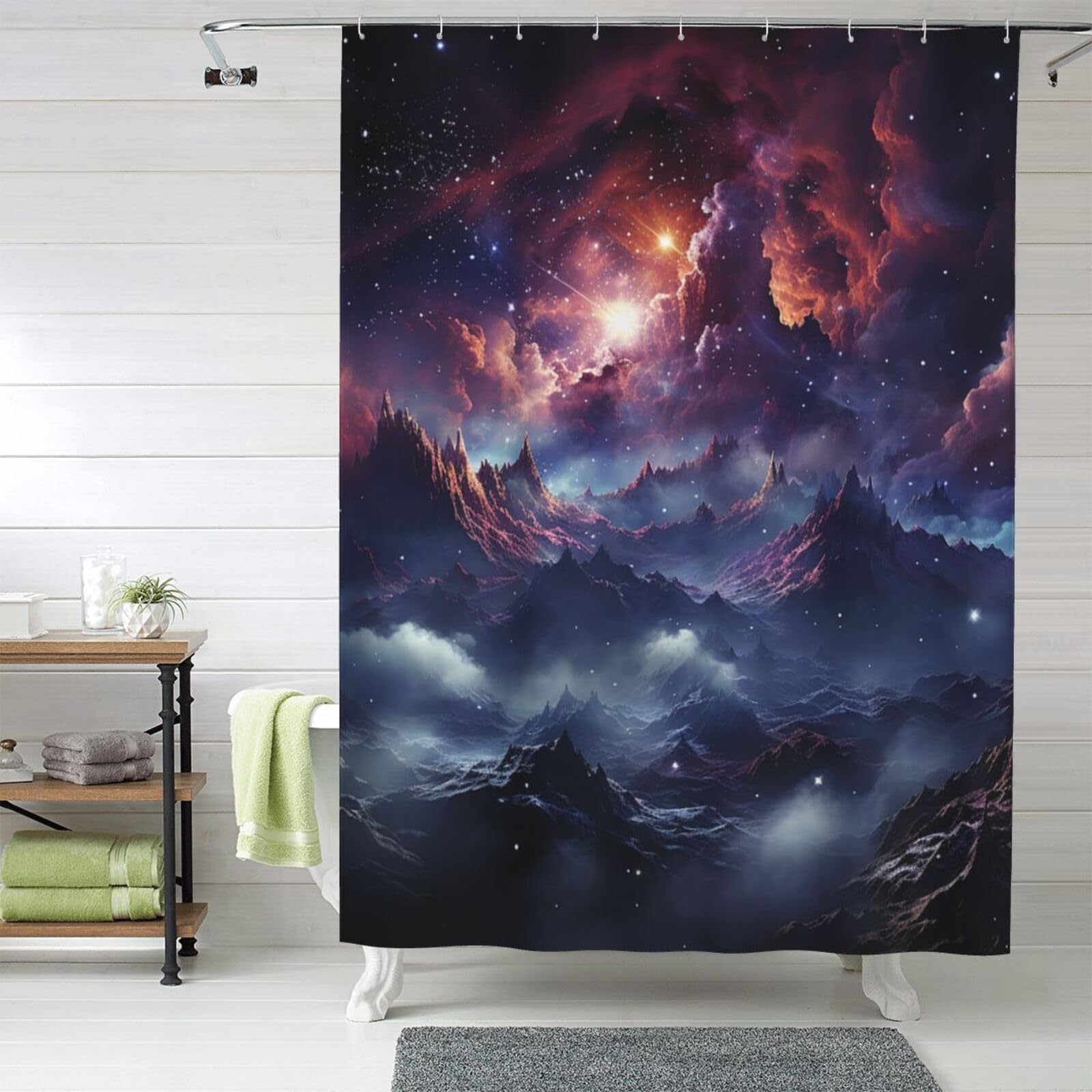 MXZERFKGLA Shower Curtain Set with 12 Hooks Waterproof Fabric Washable Curtain Modern Farmhouse Bath Curtains Galaxy Shower Curtains for Bathroom Bathtub Decoration 60x72 Inches