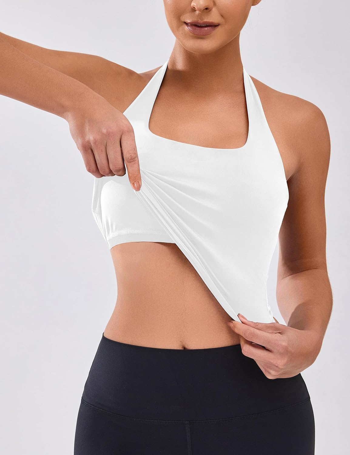 BMJL Womens Halter Built in Bra Workout Sports Tank Tops Buttery Longline Stappy Gym Crop Tops