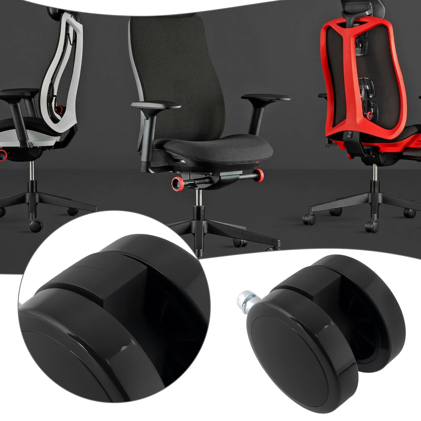 5 ruote con bordo morbido senza cappuccio, compatibili con sedia Herman Miller, compatibili con Verus, compatibili con Lino, compatibili con Cosm