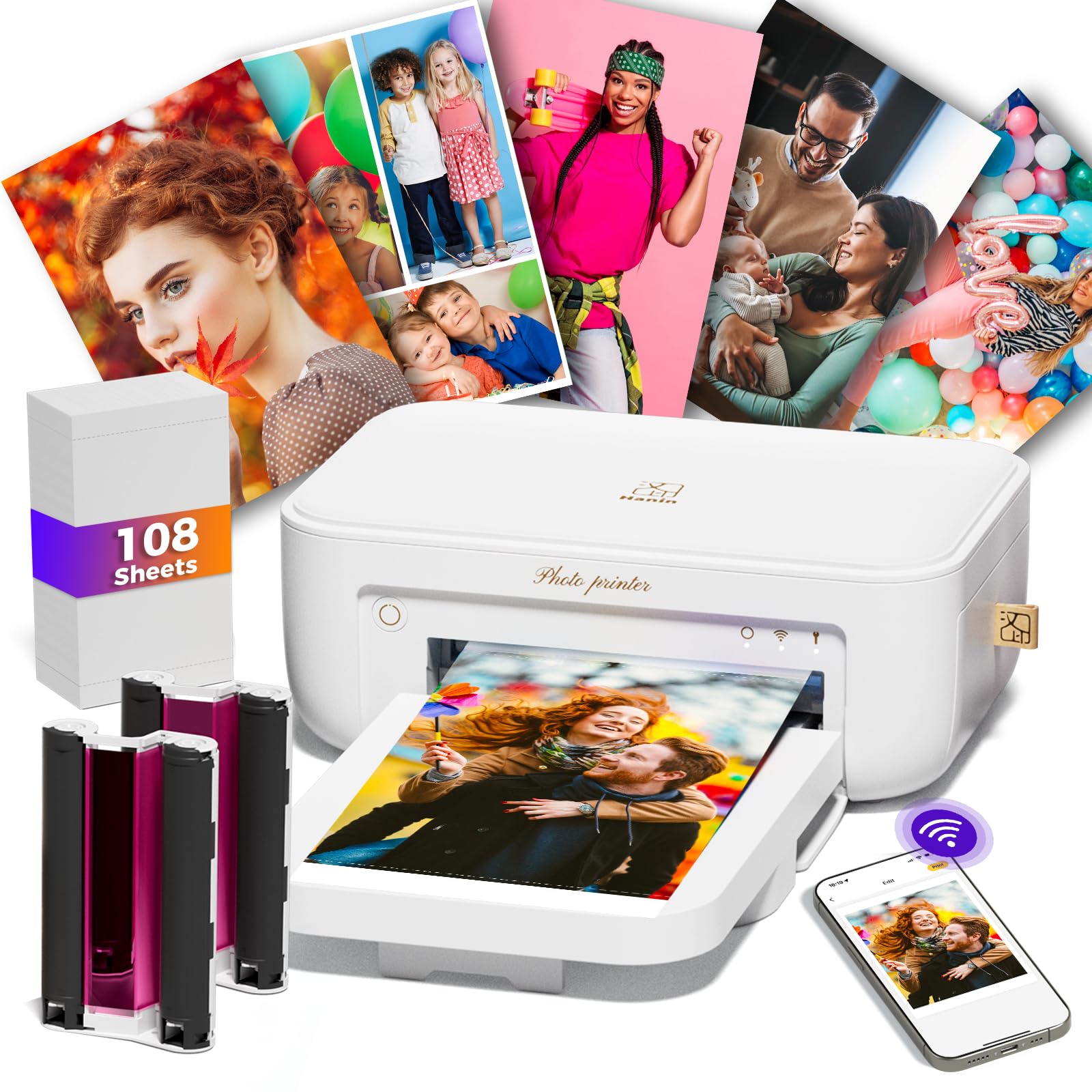 HPRT Photo Printer 4x6 with 108 Sheet Photo Paper& 2 Ribbon, Instant Picture Printer for iPhone, Smartphone, Thermal Dye Sublimation, WI-Fi Connnecting, Home Use, White-image-14