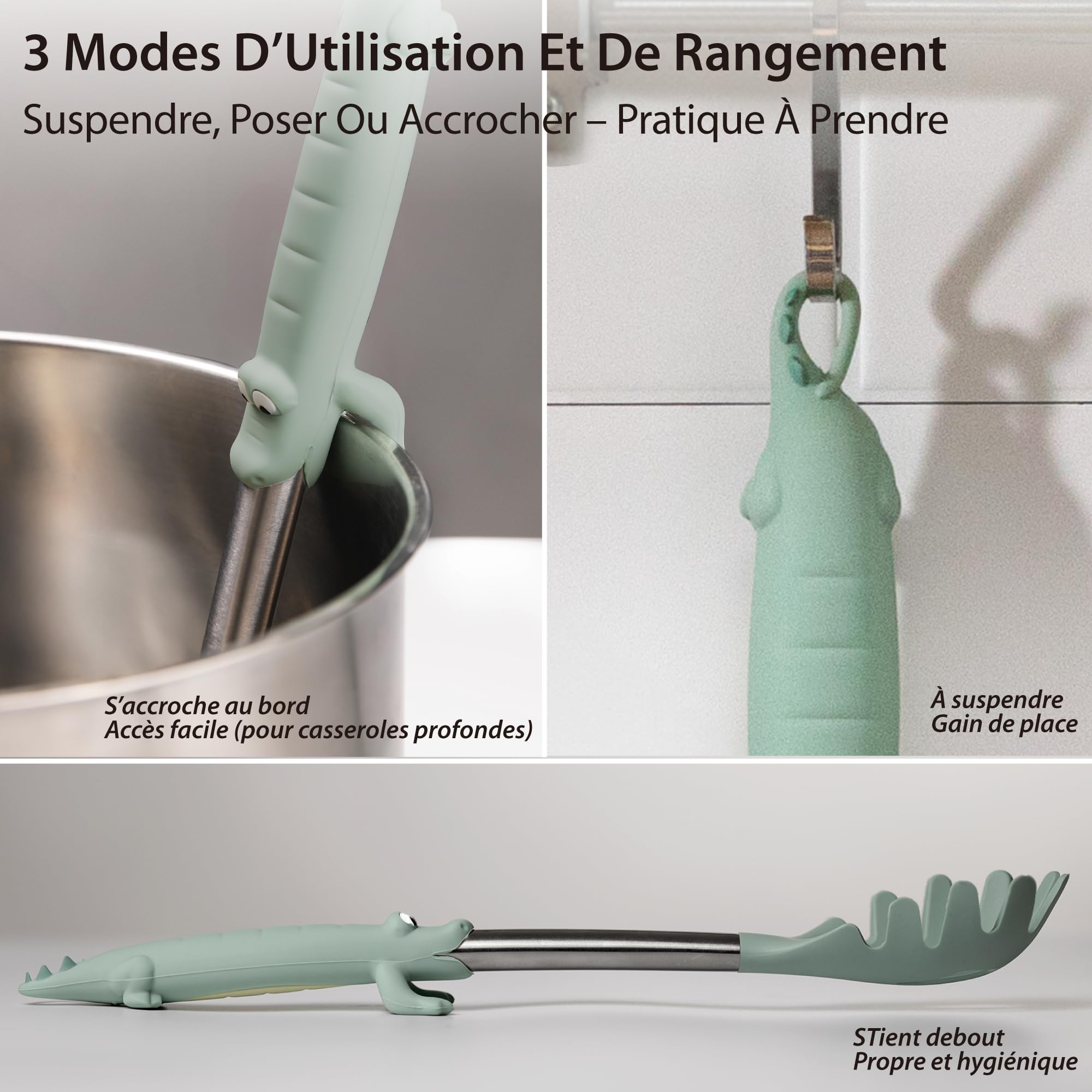 BONE Ensemble Ustensiles de Cuisine en Silicone – Spatule, Cuillère & Louche à Pâtes – Résistant à 230°C, Antiadhésif & Autoportant – 3 Pièces