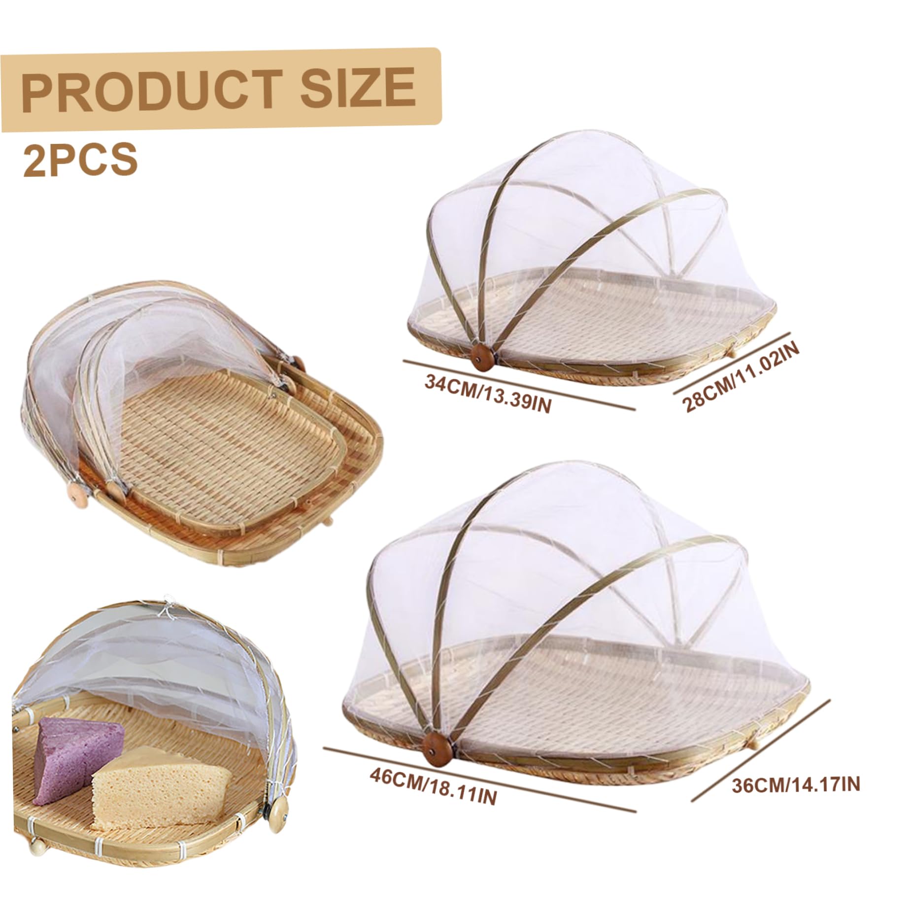 Tenda alimentare, 2 pezzi in gambo a maglie di bambù con copertura regolabile, coperture multiuso 13 pollici/18 pollici per essiccarsi, servire, preservare e altro ancora