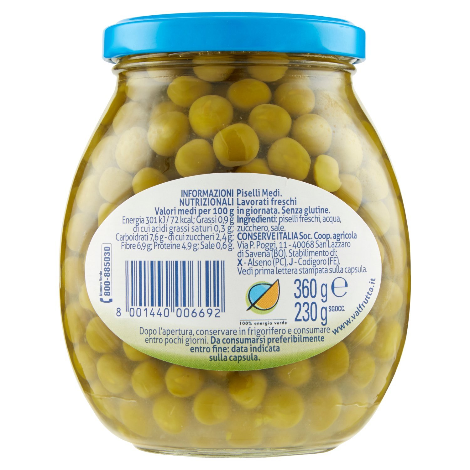 Valfrutta - Piselli Italiani, Medi - 12 pezzi da 360 g [4320 g]