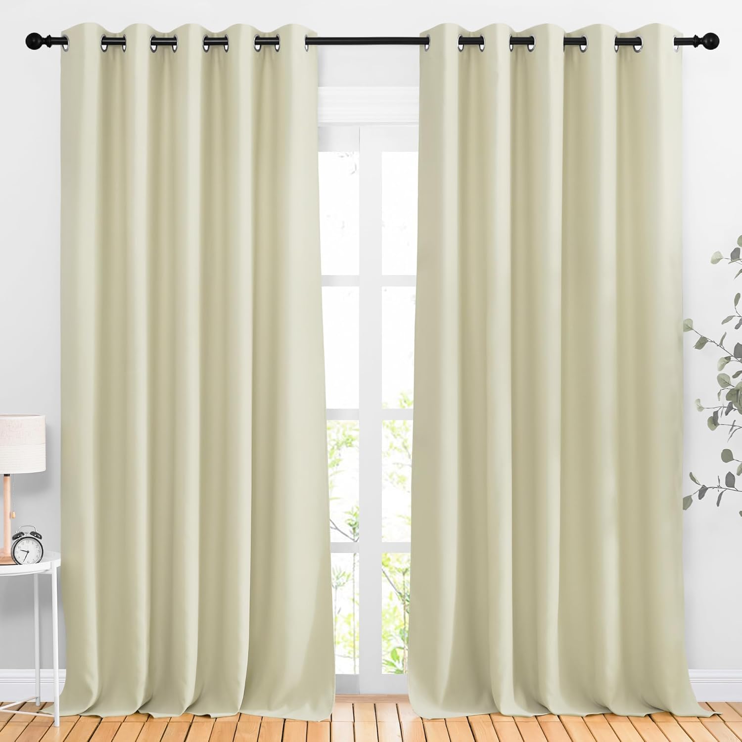 nicetown room darkening beige curtains 102 inches long 2 panels, grommet thermal curtains light & sound reducing window treatments for living room/bedroom, w66 x l102 beige 66"w x 102"l (pack of 2)