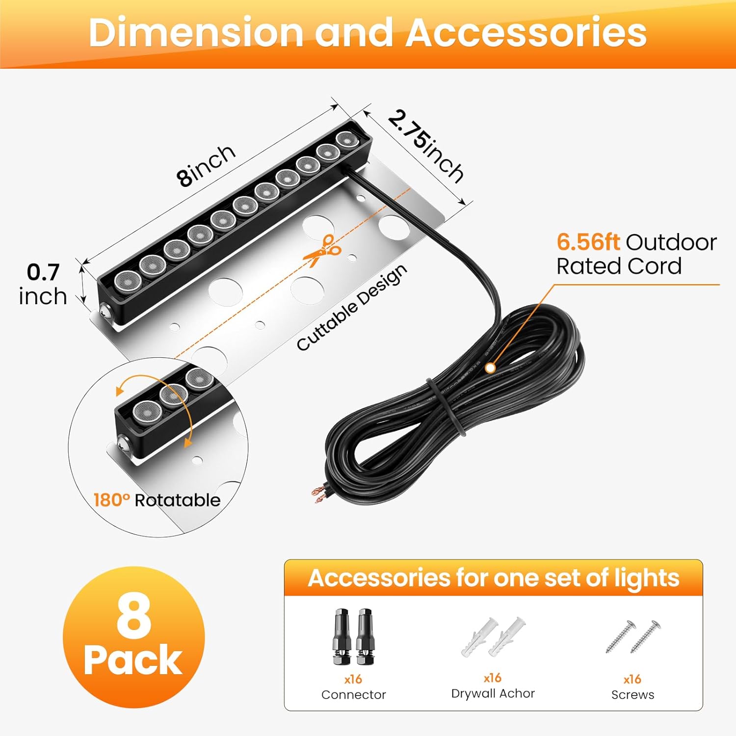 8 Inch Retaining Wall Lights 5W LED Hardscape Lighting IP66 Waterproof Low Voltage Step Lights 2700K Landscape Lights Outdoor for Patio Walls Stairs with Connectors 8 Pack