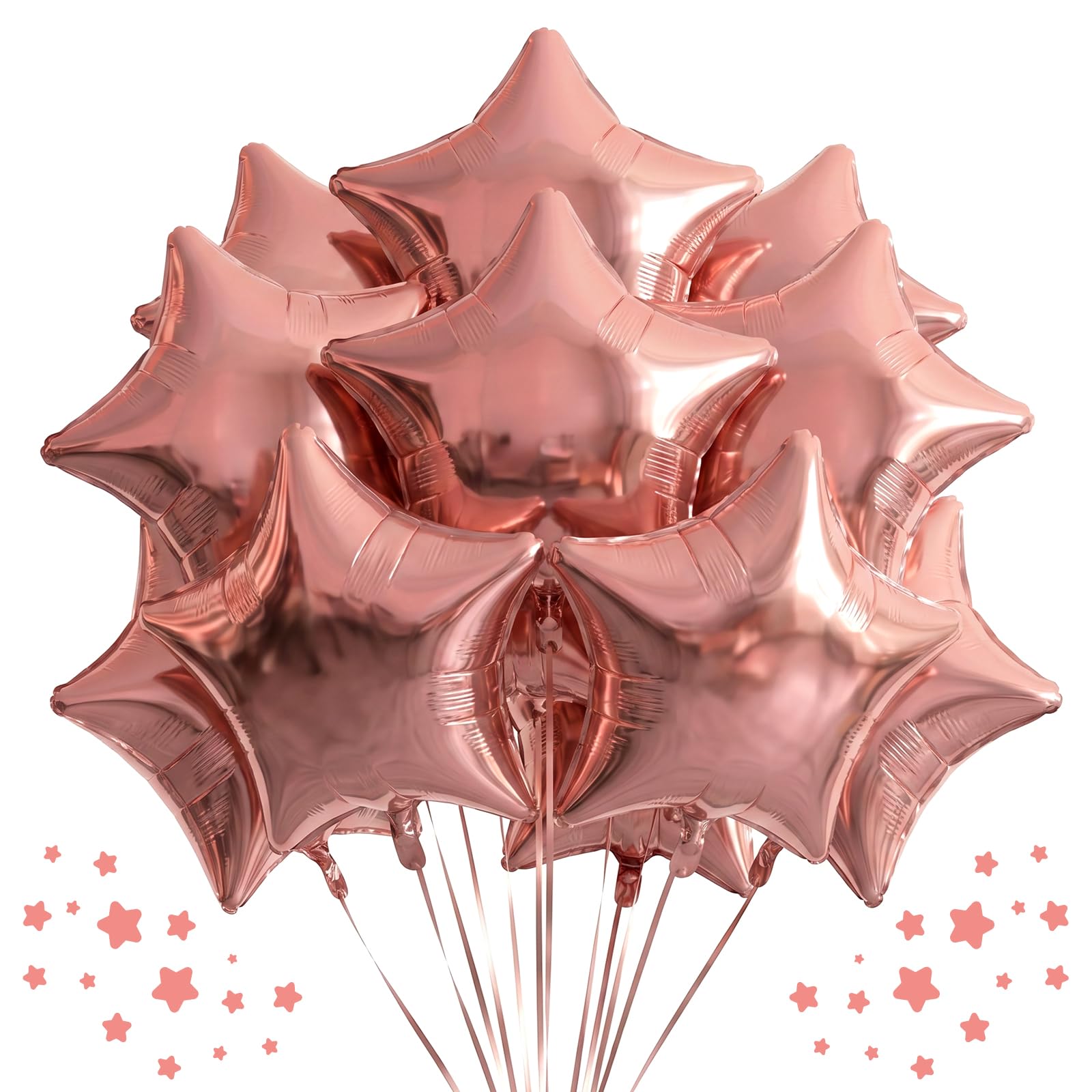 18 Inch Rose Gold Balloons Kaluofan 10 Piece with Aluminum Foil Star Balloons For Birthday Wedding Bridal Shower Anniversary Engagement Party Baby Shower Party Decorations