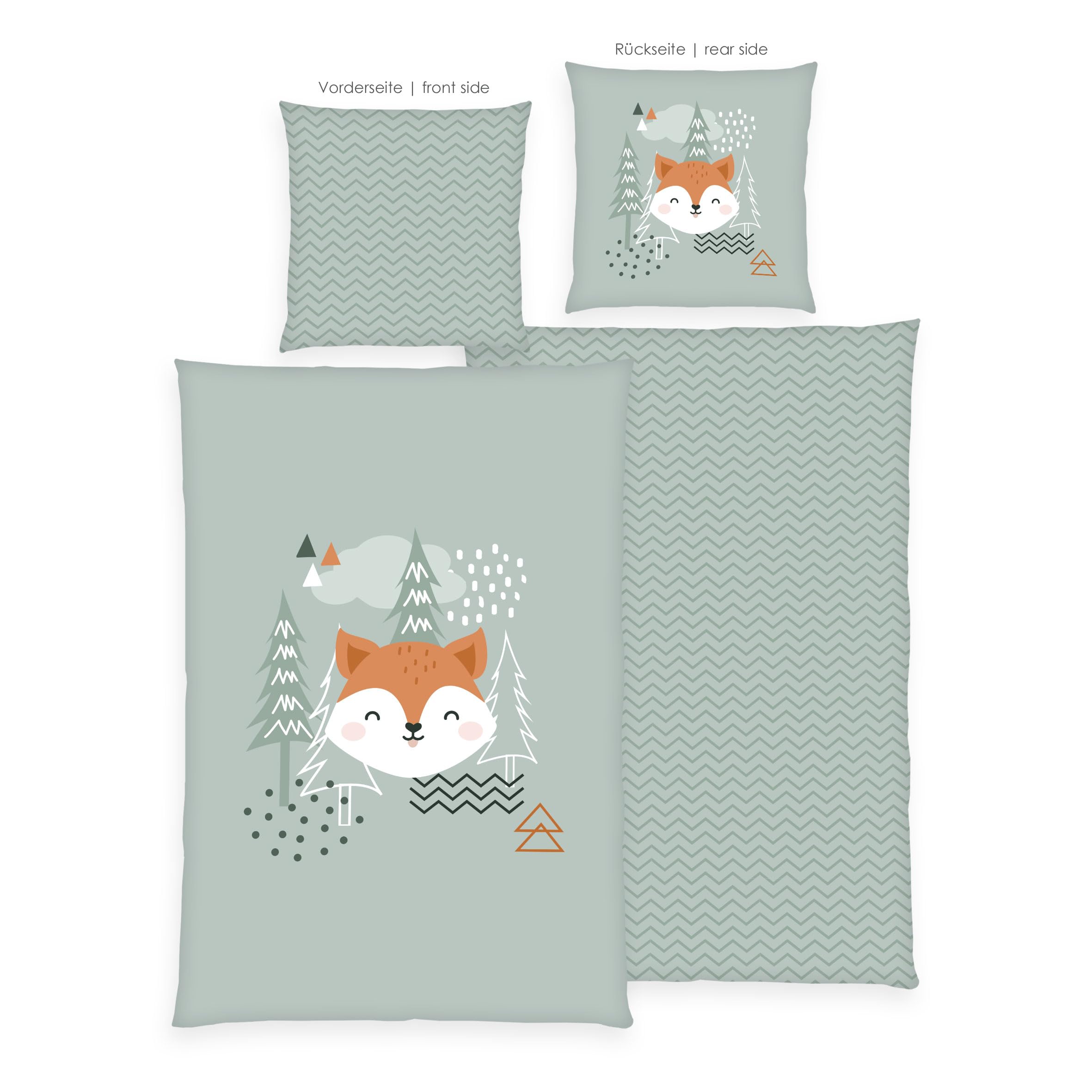 Herding Set biancheria da letto Young Collection, Nordic Forest, motivo reversibile, federa 70 x 90 cm, copripiumino 140 x 200 cm, con cerniera, 100% cotone/renforcé