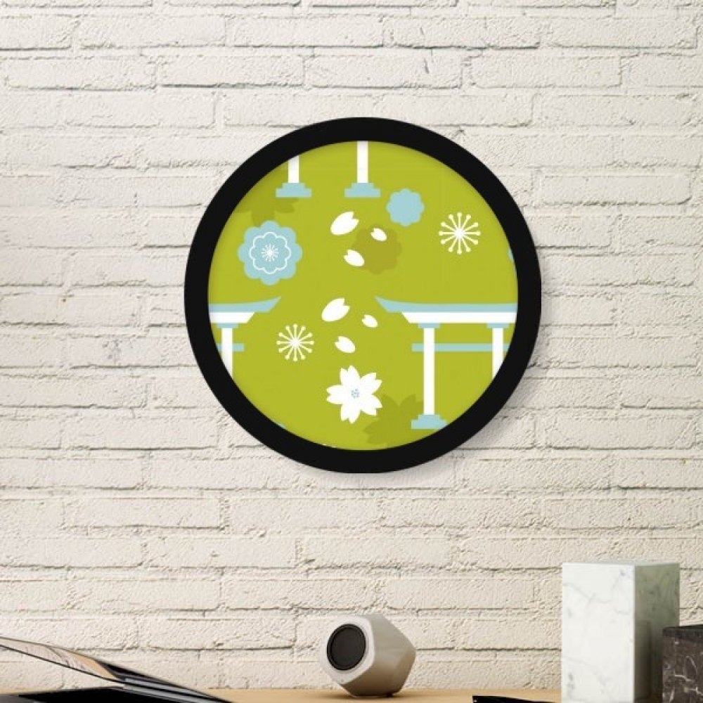 Cadre de style japonais avec illustration d'arche de sakura et motif d'art de couleur verte