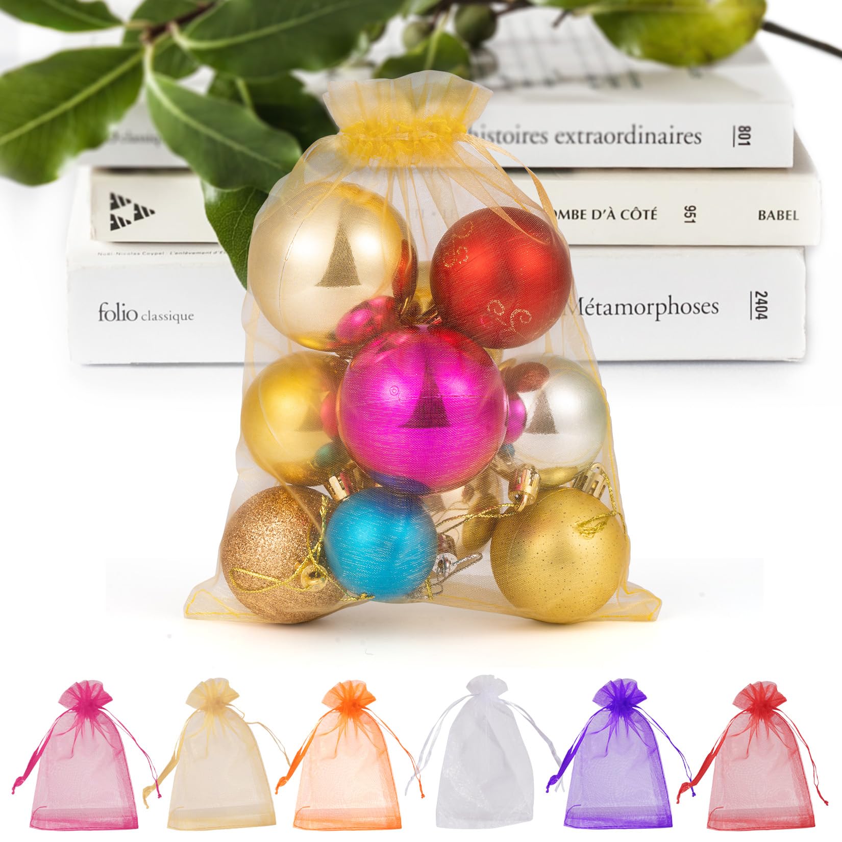 ANZNKU 100 Pack Large Organza Bags 6x9 Inch Mesh Gift Bags Drawstring Easter Candy Bag Packaing Bag(Gold)