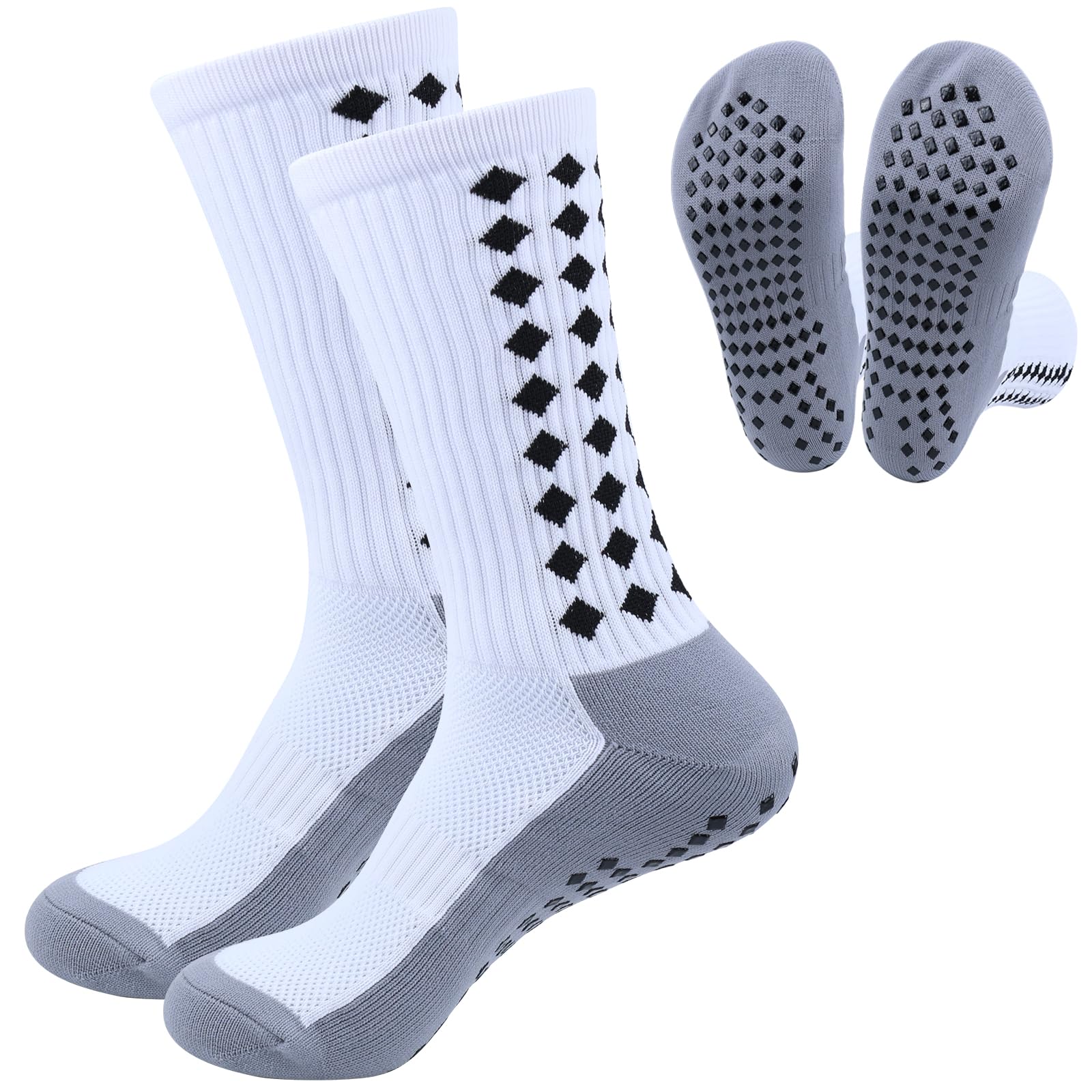 FACHOI Football Grip Socks for Mens, Non Slip Socks for Men, Football Sock with Rubber Pads for Soccer Basketball Yoga Running Hiking F6-ZDW (White)