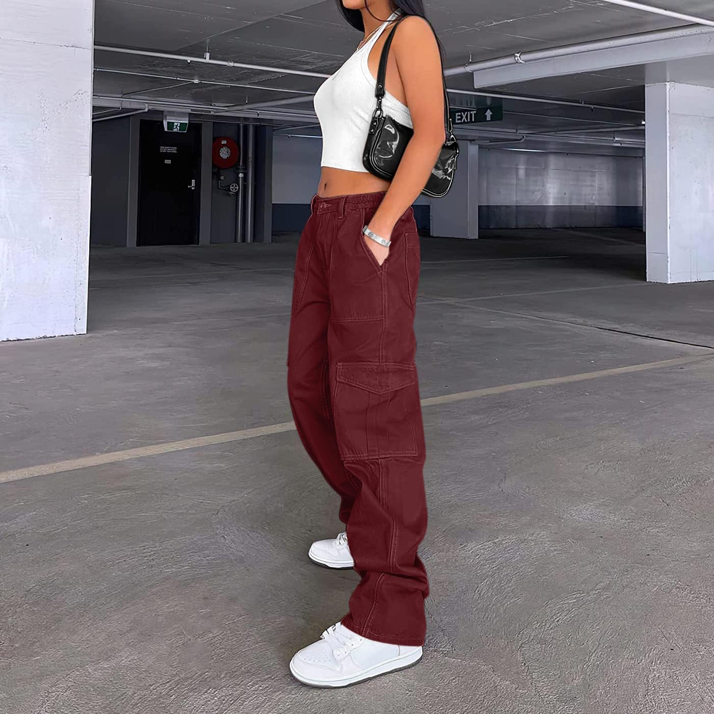 Lepunuo Cargo Pants for Women High Waisted Casual Pants Baggy Stretchy Wide Leg Y2K Streetwear with 6 Pockets - Image 3
