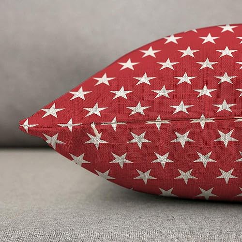 Miniatura 2 de HOSNYE Funda de almohada con diseño de estrellas y bandera de Estados Unidos, estrellas blancas sobre un fondo rojo, tela de lino para sofá, cama,