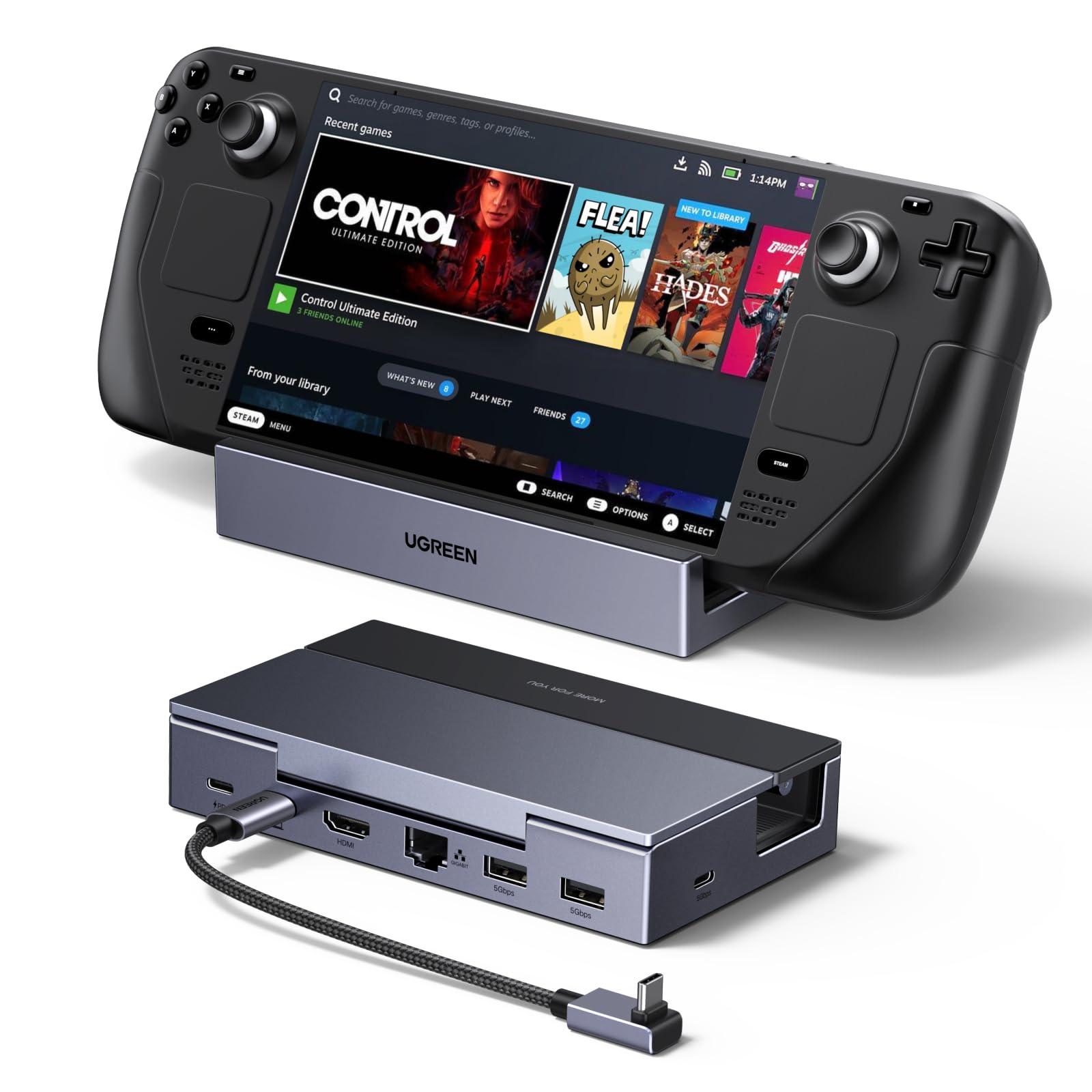 UGREEN 6 in 1 Docking Station USB C e Supporto per Console Portatile | HDMI 4K 120Hz, Ethernet Gigabit, 5Gbps, PD Ricarica, Compatible con Steam Deck, ROG Xbox Ally X, Legion Go, VRR, FreeSync