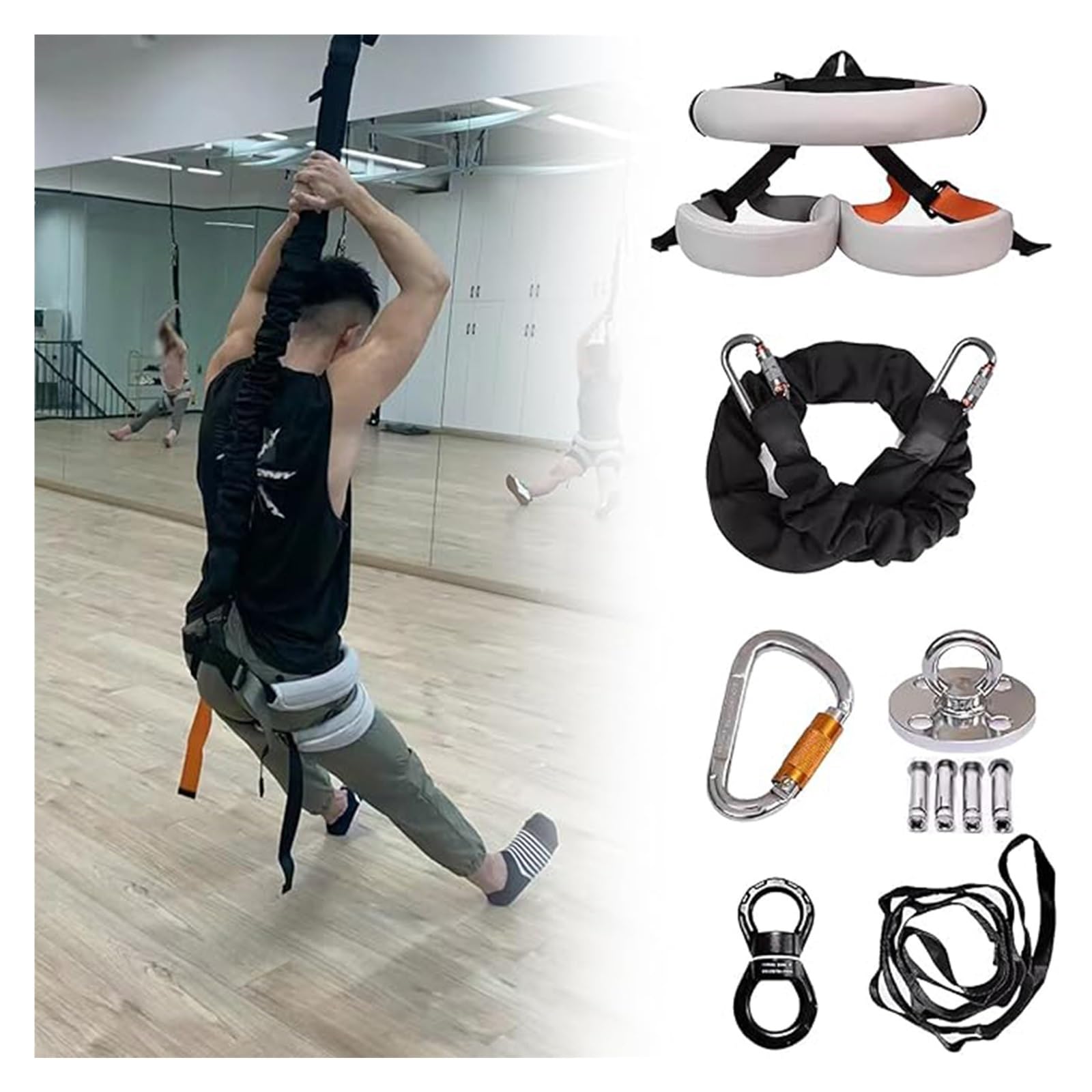 Corda elastica Sospensione Bungee Fitness Set Resistente All'usura, Corda Per Lo Yoga Aereo Con Cintura Più Ampia, Banda Resistente Bungee Per L'allenamento Di Perdita Di Peso(Limit 170.6-220.5 lbs)