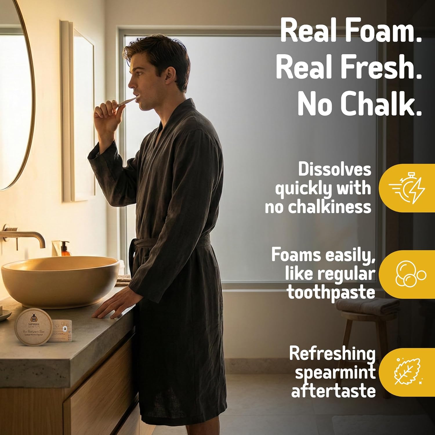 SuperBee Dentos Toothpaste Tablets, 100 Tabs, Fluoride Free & Eco Friendly, Travel Mouthwash Tablets, Sensitive Bites Kids Adults, Chewable Tablet, Spearmint - Image 4