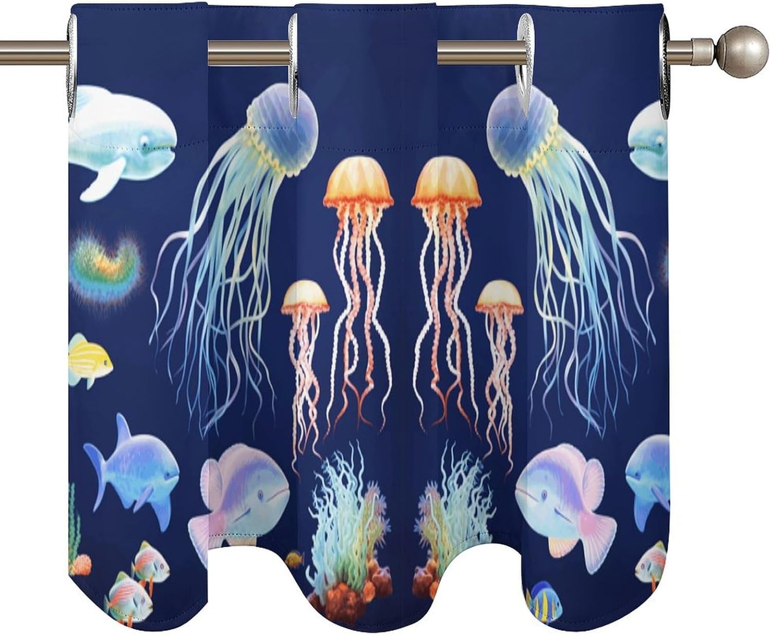 Small Window Curtains, Aquatic Sea Animal Printed Mini Window Curtains Valance, Pocket Window Curtains are Suitable for Homes, Offices, Farmhouses, and Restaurants