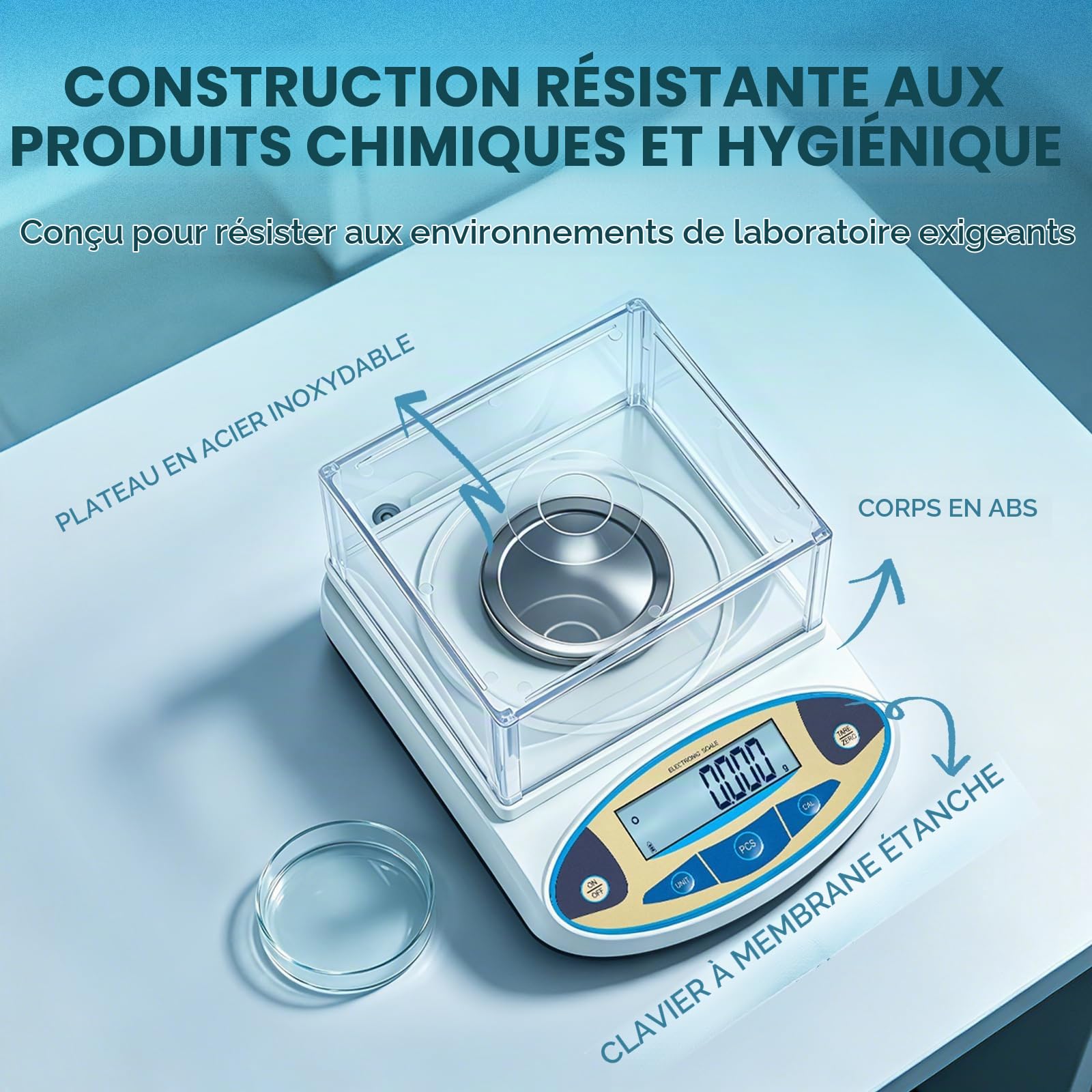 Bonvoisin Balance Analytique de Laboratoire 100g/0,001g avec Pare-Brise | Balance Haute Précision Lisibilité 1mg, Plateau Inox, 13 Unités, Tare & Comptage, Étalonnée Usine pour Labo, Bijouterie & Oro
