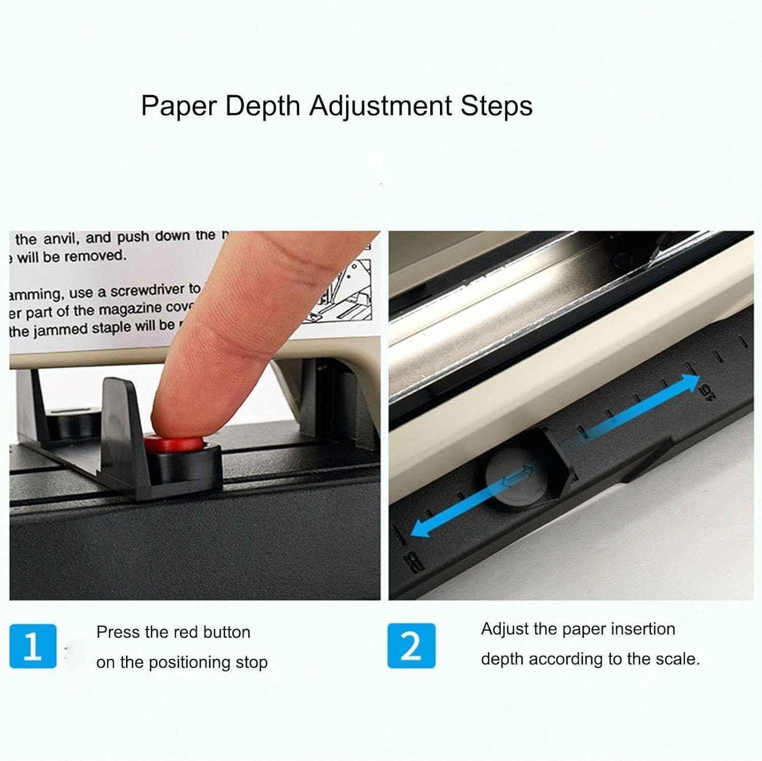 Grapadora escritorio largo alcance, brazo 250mm largo, guía papel ajustable | Capacidad encuadernación de 210 hojas, diseño encuadernación ergonómico, for folletos y documentos papel oficina.