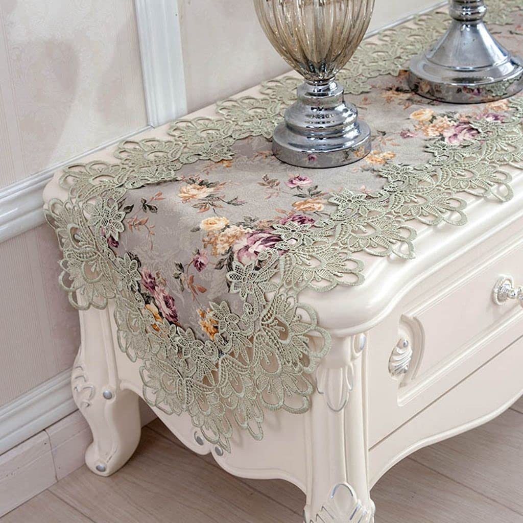 JIUYUEYA Gehäkelte, floral bestickte Spitze, Satin-Tischläufer-Abdeckungstuch for Weihnachtsfeiern, Hochzeitsbankette, Tischdecken (Size : 40x310cm/15.7x122in)