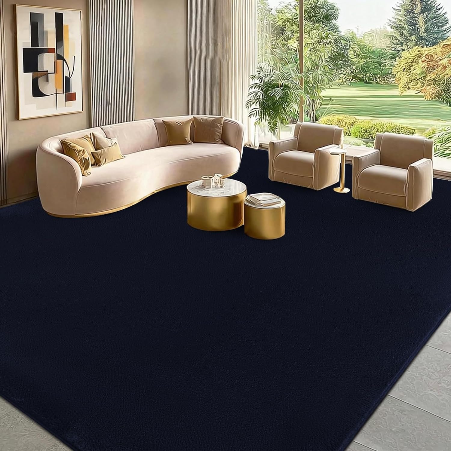 qulint 8x10 Carpet for Living Room, Large Navy Blue Rug for Bedroom Soft Washable Area Rug with Thickened Memory-Foam, Modern Minimalist Non Slip Carpet for Kid Room Dining Room Home Decor