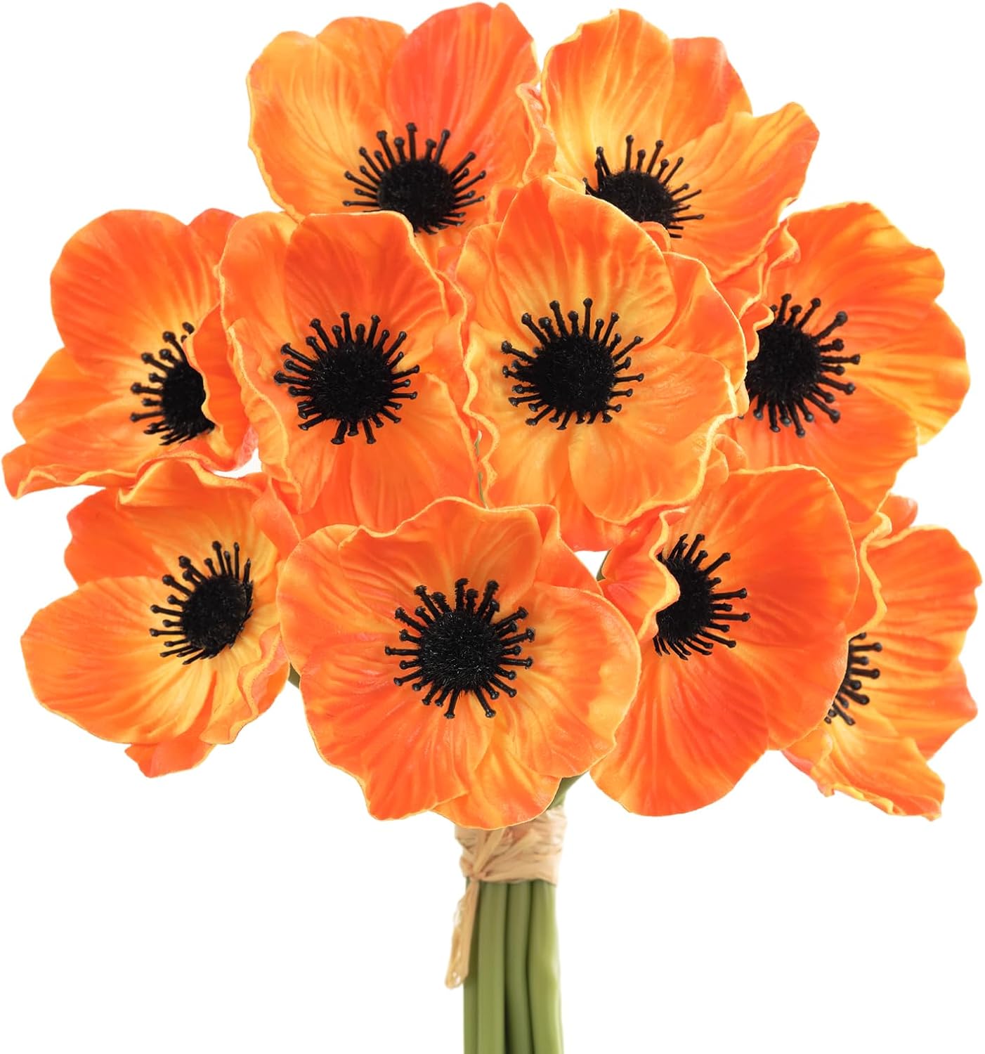 WELL KNOWN Gradient Orange Artificial Flower with Stems, 10pcs PU Real Touch Poppy Realistic Fake Flowers for Wedding Bouquets Summer Centerpiece Floral Arrangements Home Kitchen Decor