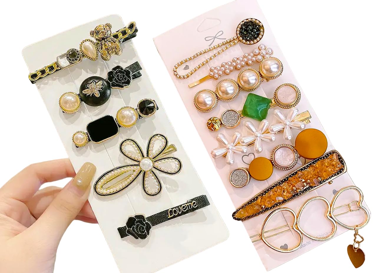 SQUIRTLE New Metal Korean Fashion Style Pearl Rhinestone Hair Clips Hair Pin Stylish Hair Accessories Jewelry for Womens and Girls, Multicolour (Pack of 14 Pieces) (B0D6GPD8RZ) Amazon Price History, Amazon Price Tracker