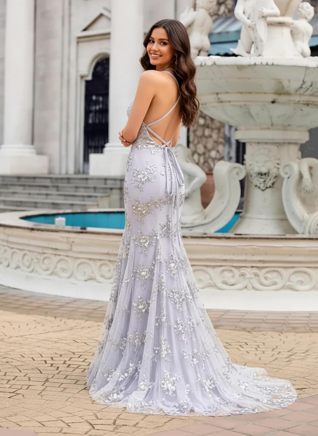 Spaghetti Straps Sparkly Prom Dresses for Women Long Mermaid Corset Party Evening Dress