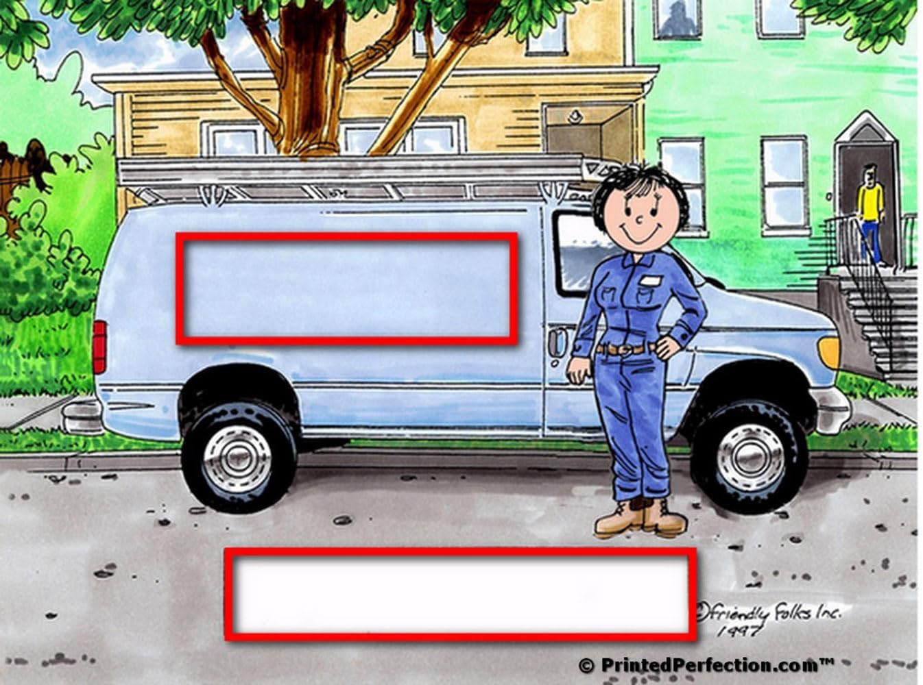 Personalized Service Van, Blue - Female Drink Set of 4 Coasters - Great Gift!