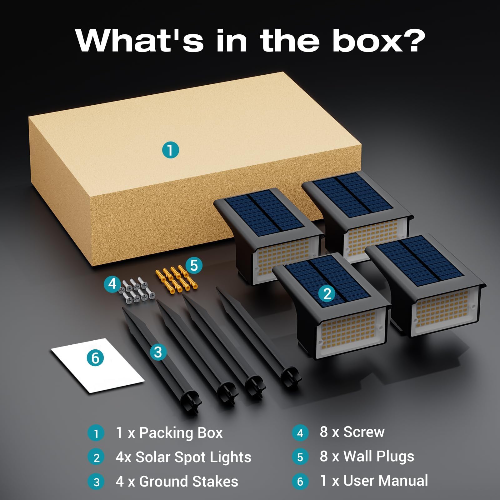kolpop Luces Solares LED Exterior Jardin [4 Piezas/77 LEDs],3000K Cálido Luz Solar Exterior,Impermeable IP65,Focos Solares para Patio,Piscina,Macetas,Suelo,Calzada,Terraza,Césped,Carril