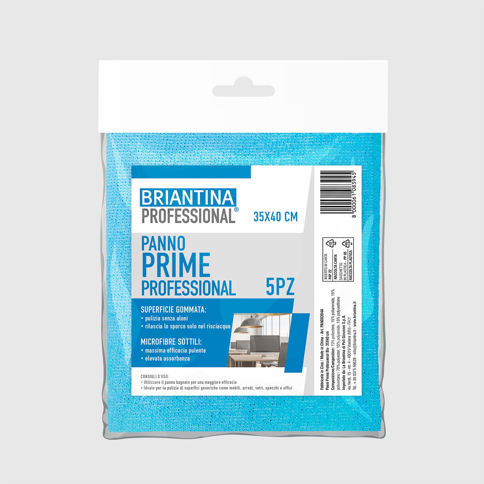 La Briantina Prime Professional - Blue Rubberized Microfibre Cloth - 35 x 40 cm - High Absorbency - Colour System - Professional and Home Use
