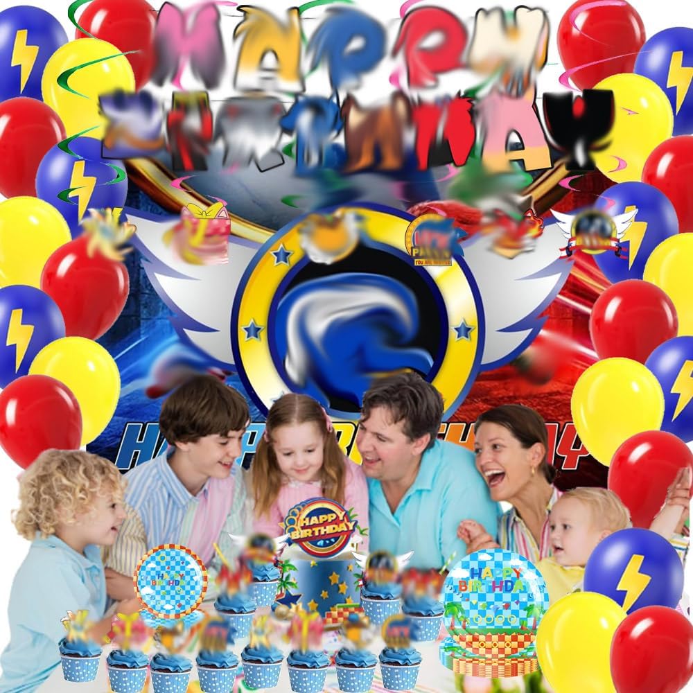 Cartoon hedgehog Theme Birthday Party Supplies Decorations Including Birthday Banner Backdrop Hanging Swirls Tablecloth Balloons Cake Toppers Plates Forks Knives Spoons for Cartoon hedgehog Party - Image 4