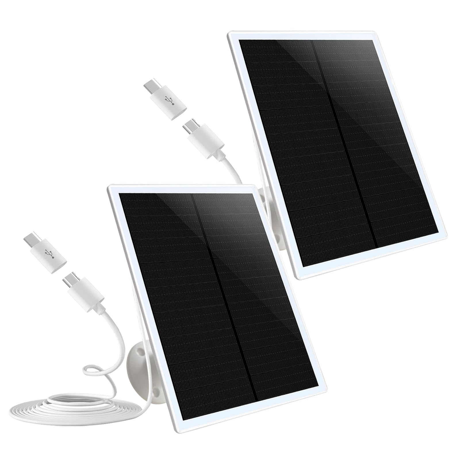 2 Pack Solar Panel Charger for Security Camera, Solar Panel for Security Camera,Micro USB & USB Type C Port Cable Cord,5V Solar Charger Fit for Wyze Cam Outdoor,Arlo Essential,Simplisafe,Eufy & More