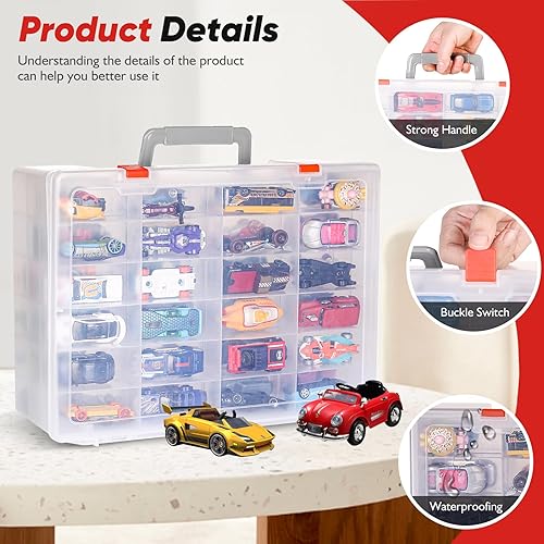 Miniatura 5 de Organizador de juguetes. 72 compartimentos. Caja de almacenamiento de juguetes compatible con autos Hot Wheels, autos Matchbox, mini juguetes y