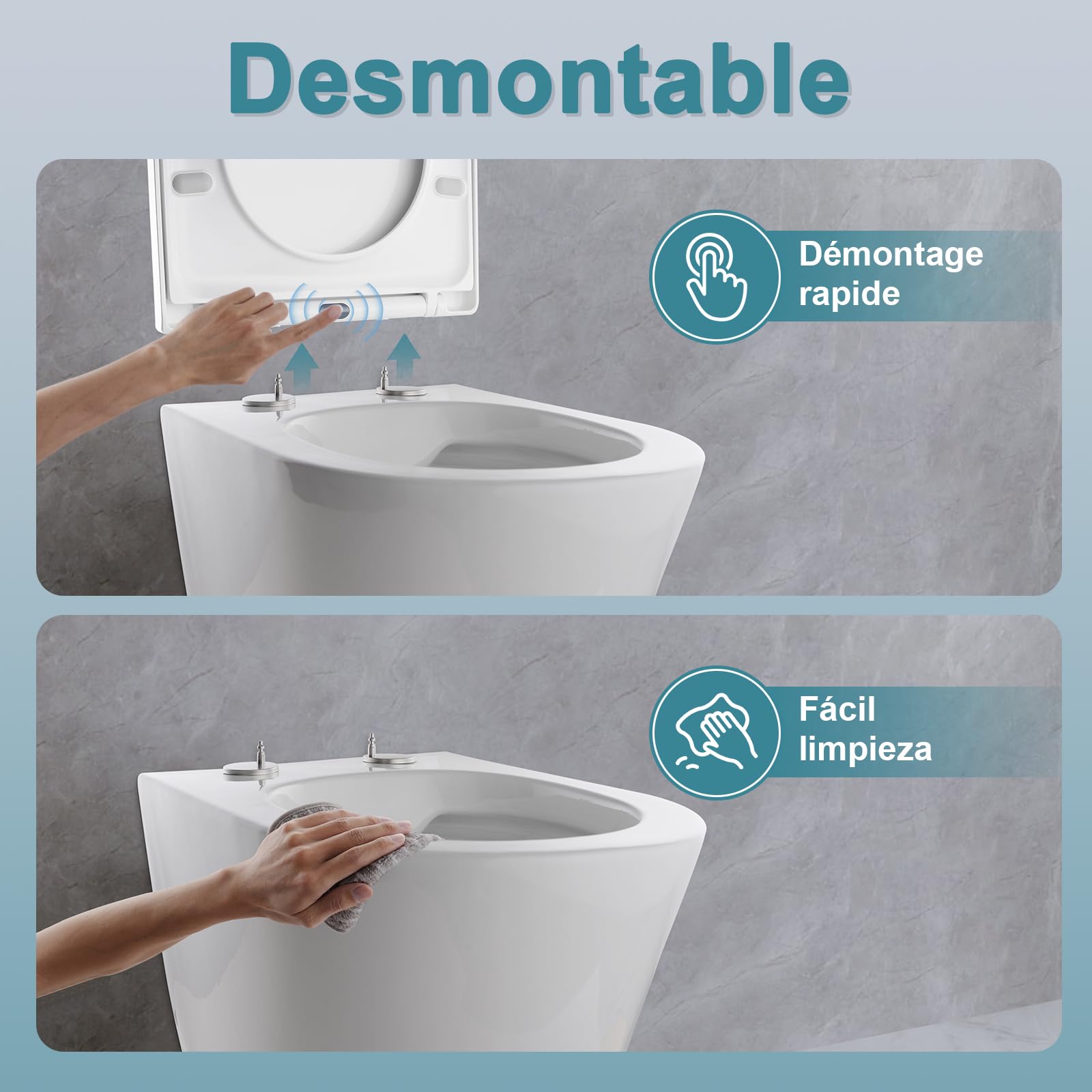 Tapa WC Universal Amortiguada D-Forma 430x360 mm, Tapa Inodoro con Cierre Suave, Asiento Inodoro Blanco, Tapadera WC de Duroplast, Tapa de Vater Montaje Fácil, Tapa de WC para Familia y Baño