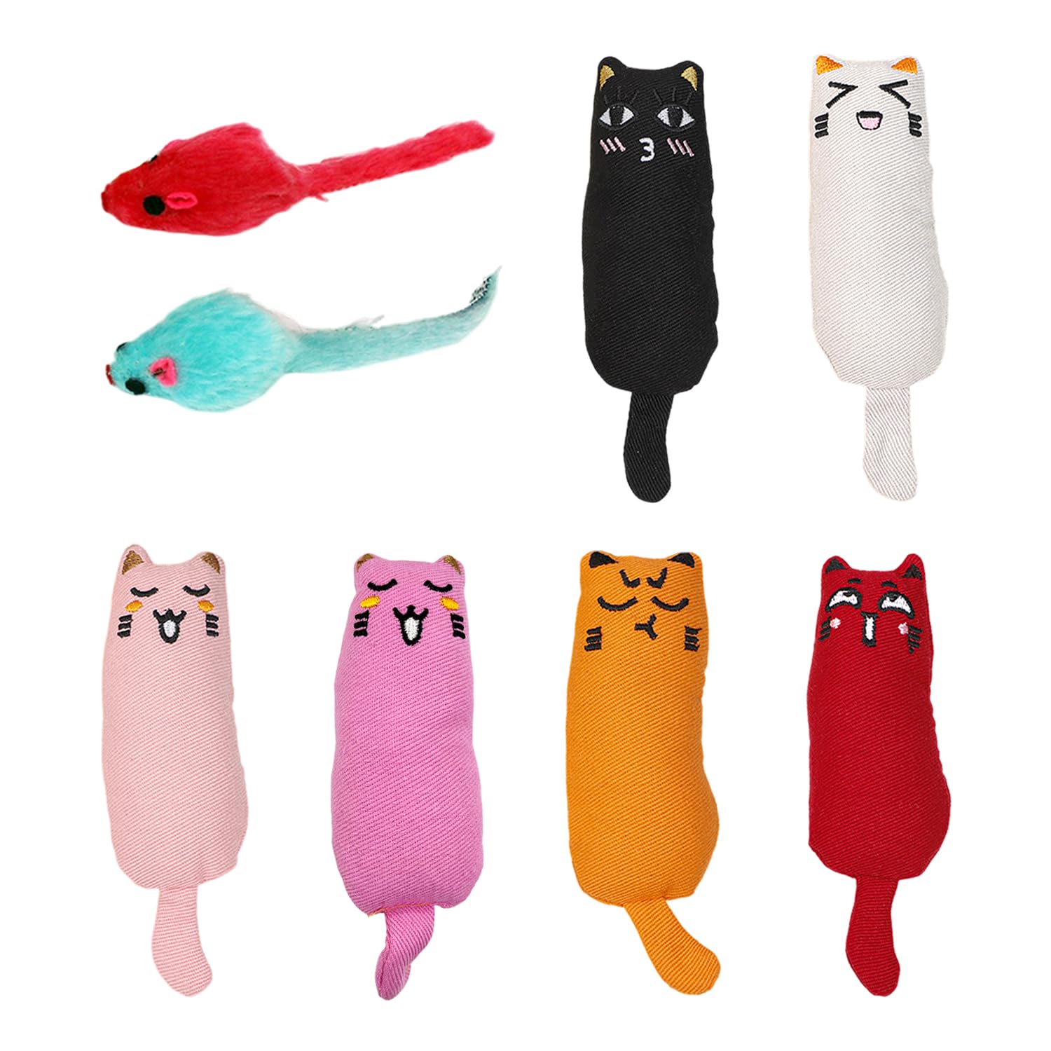 6 Piezas De Juguetes Expresivos para El Pulgar Y 2 Piezas De Juguetes De Peluche para Ratones, Juguetes para Masticar Gatos, Juguetes para Limpiar Los Dientes, Suministros para Mascotas