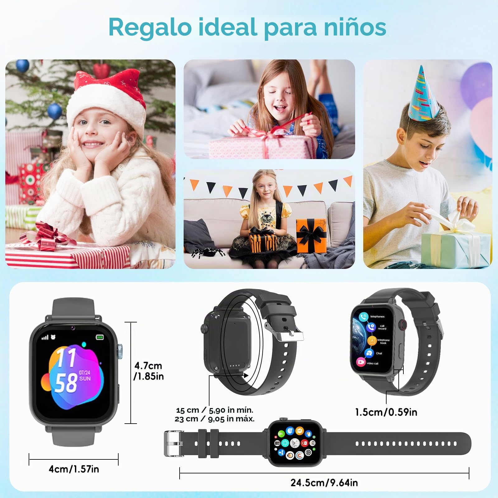 Smartwatch Niños 4G Llamadas, Reloj Inteligente Niño con GPS Telefono | Videollamada SOS Chat de Voz Modo Clase Cámara Cronómetro Podómetro, Reloj Infantil Niño Niña de 4 a 12 Años Negro