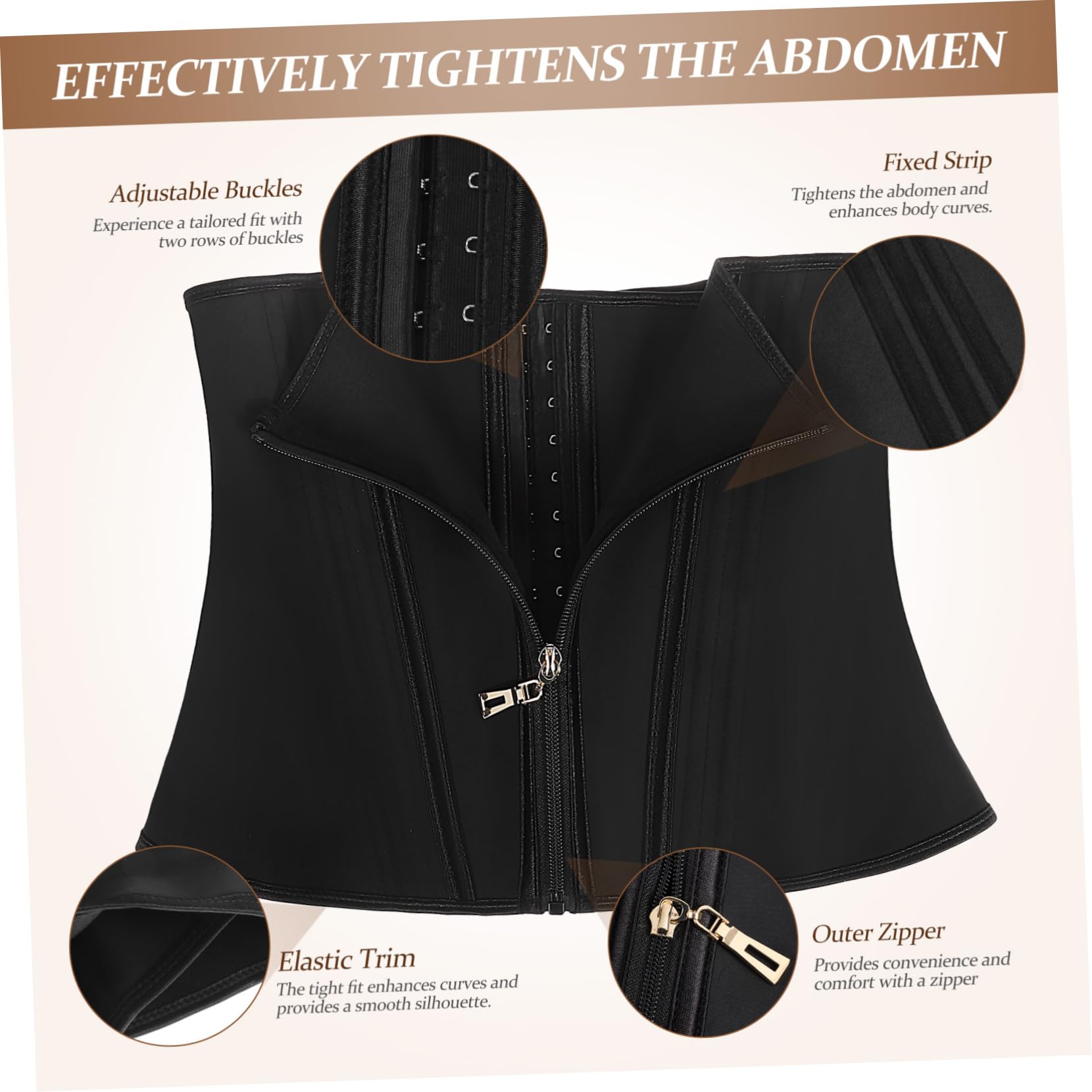 Corsé Moldeador de Abdomen con Cremallera, Traje Moldeador de Látex Negro, Cómodo y Ajustable, Talla 3xl para Mujer
