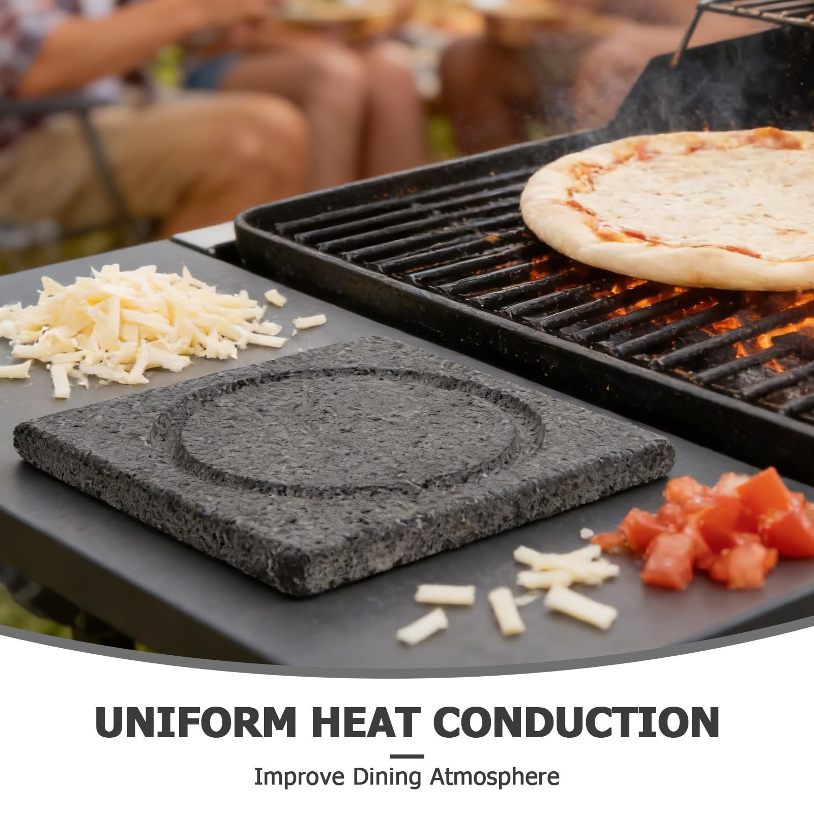 Alipis Piastra Barbecue Coreana in Pietra Vulcanica per Grigliare | Superficie Piana Antiscivolo, Distribuzione Uniforme del Calore, per Riunioni Familiari e Picnic All'aperto