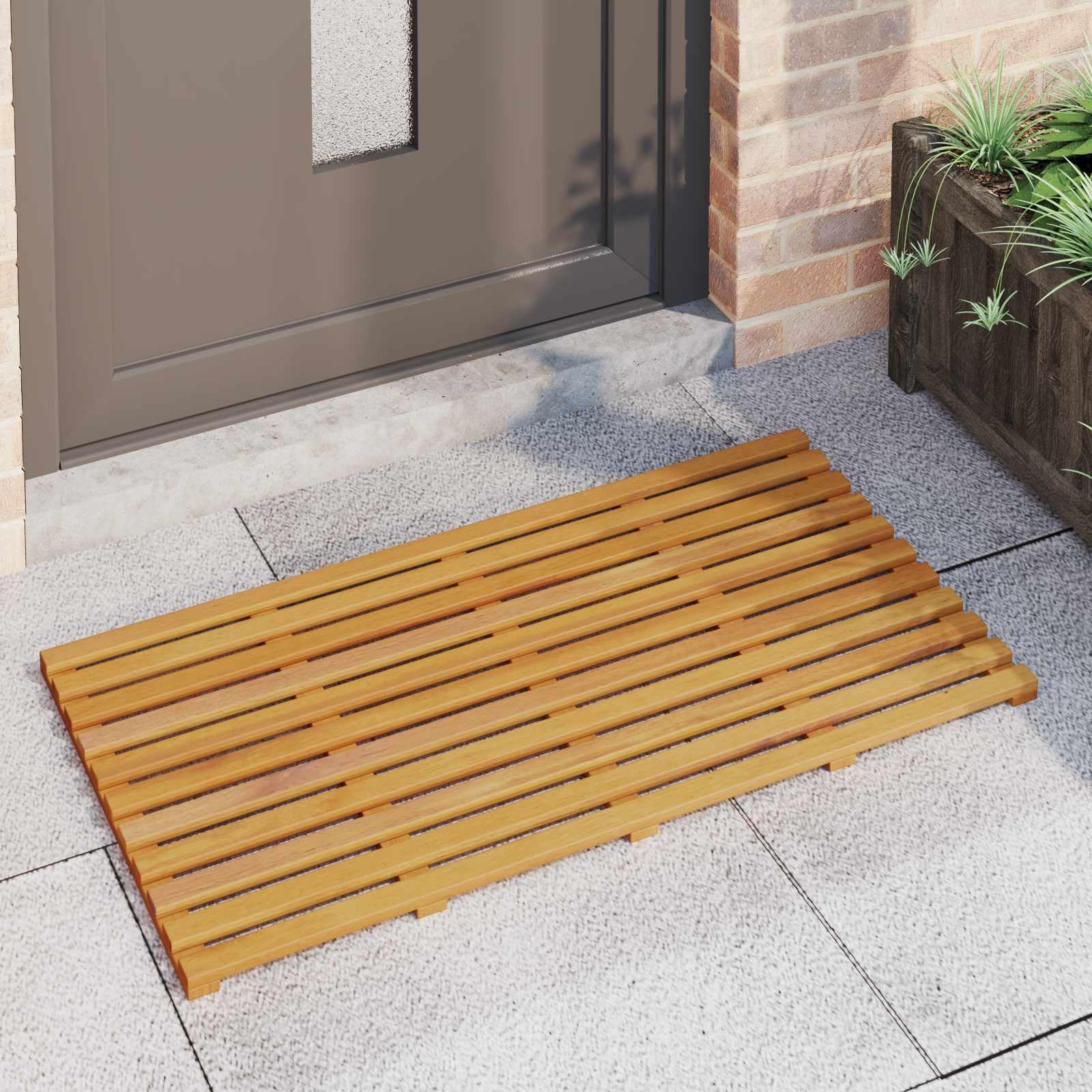 Badematte Holz 100 x 53 cm Duschvorleger rutschfest geölt braun für Badezimmer Sauna Wellnessbereich