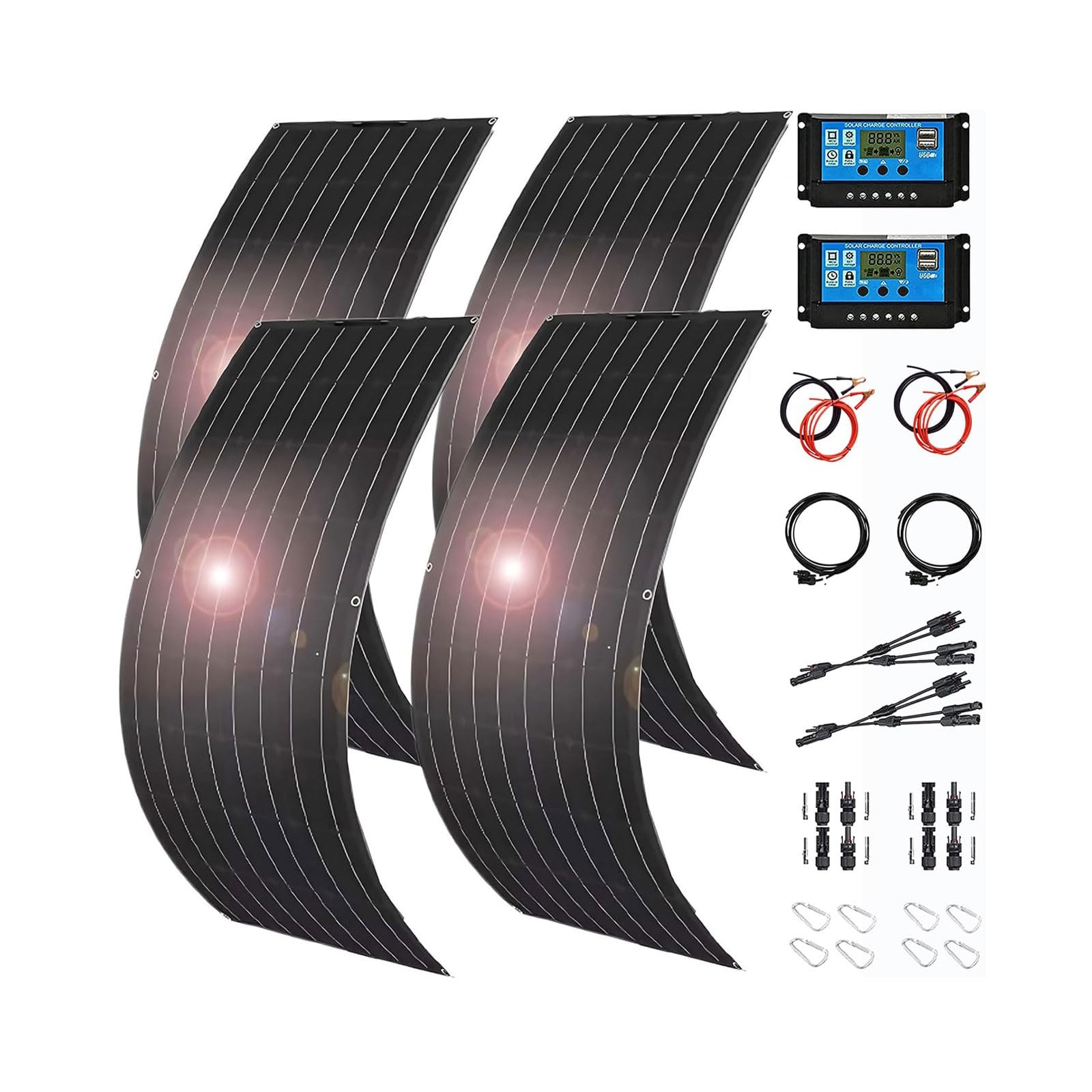 Zestaw elastycznych paneli słonecznych 3200 W, 4 panele monokrystaliczne 800 W z 2 regulatorami ładowania 40 A, system fotowoltaiczny PET o wysokiej wydajności do akumulatora 12 V–48 V RV Camper Boat