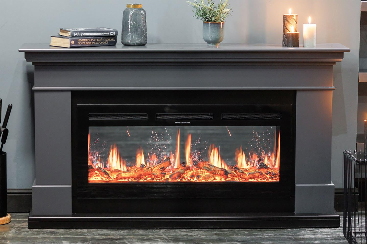 V-Art, camino elettrico da parete con schermo LCD, effetto fiamma realistico, 5 colori, stufa con tecnologia di visualizzazione delle fiamme 5D (127 cm)