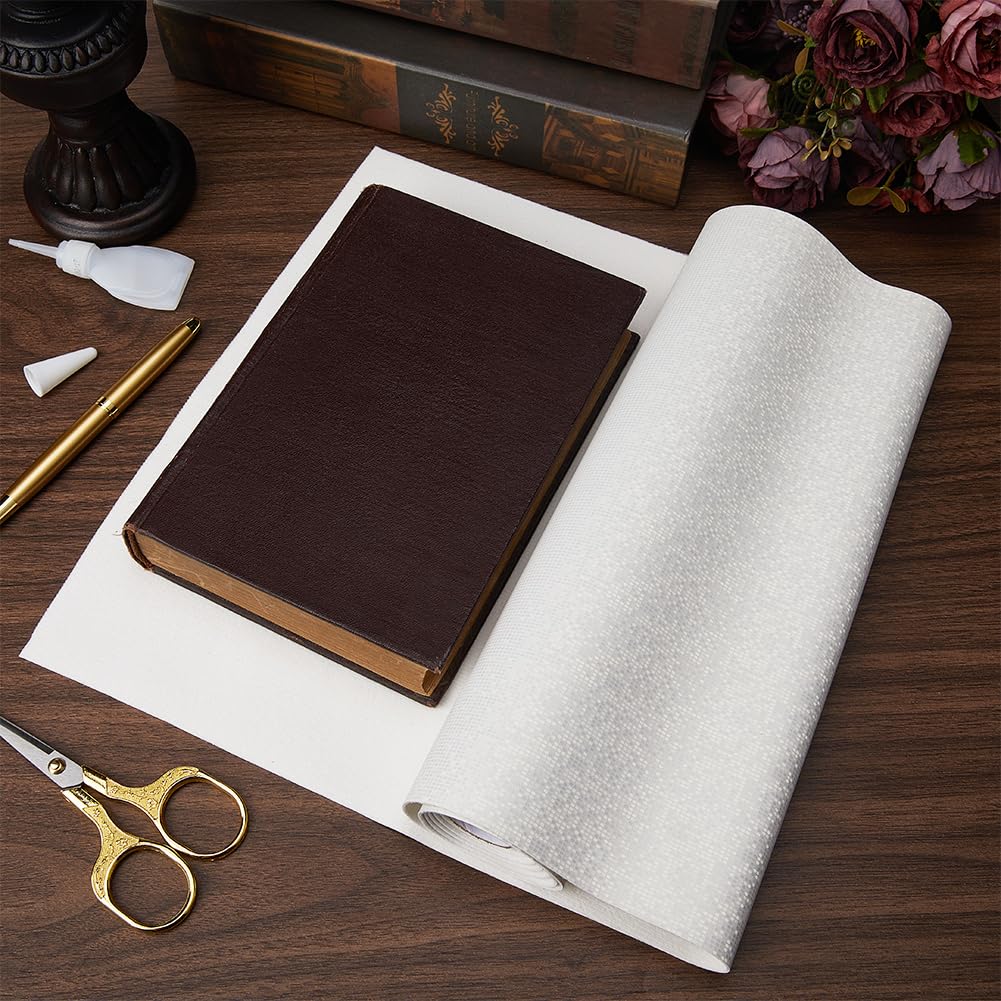 craspire 51 x 11.8 Zoll Buchtuch Zum Binden von Büchern Weißes PU Ledergewebe Oberfläche Mit Lasermuster Vlies Basisschutz Schutz Für A4 A8 Buchumschläge Alben Scrapbooking DIY Buchtuch
